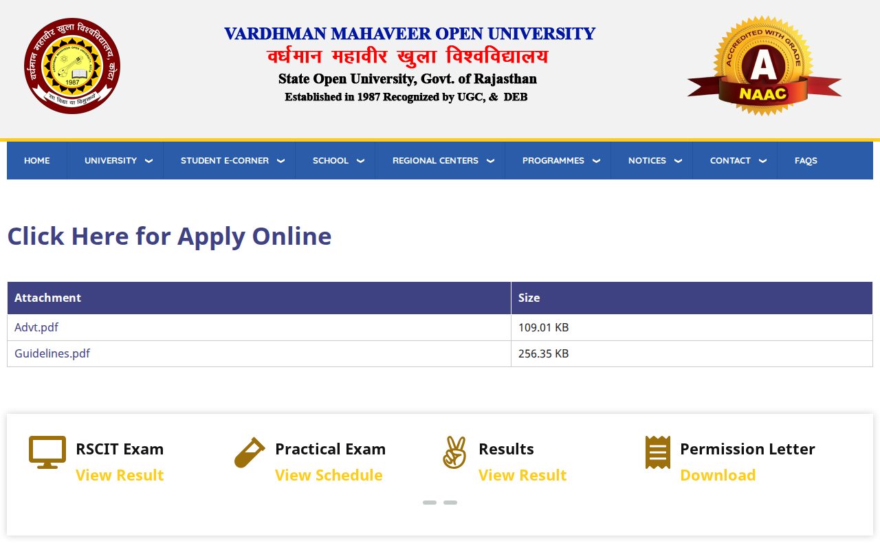 Official VMOU page on vmou.ac.in: apply for Ph.D. admission 2026